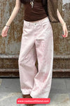 High Waist Retro Printed Long Pink Pants