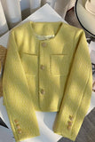 Long Sleeve Yellow Cropped Elegant Tweed Jacket