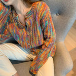 Long Sleeve Rainbow Colors Knitted Cardigan Sweater