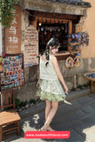 High Waist Lace Patchwork Green Tie Dye Irregular Mini Skirts