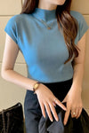 Casual High Neck Knitted Slim Shirt