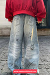Loose Retro Printed Wide Leg Jeans Pants