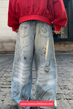 Loose Retro Printed Wide Leg Jeans Pants