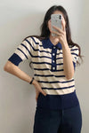 Short Sleeve Knitted Striped Collar Shirt