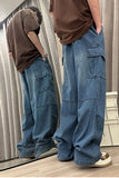 Loose Side Cargo Pockets Long Men Jeans Pants