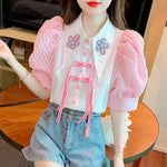 Puff Sleeve Floral Collar Blouse Shirt