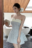 Sexy Elegant Striped Cute Bow Back Bandage Party Mini Dress