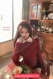 Long Sleeve Polka Dot Collar Red Cardigan Sweater