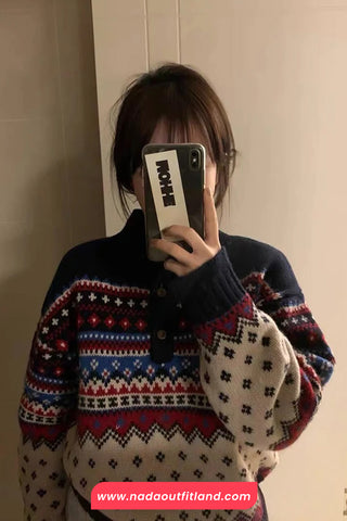 Long Sleeve Retro Pattern Christmas Sweater