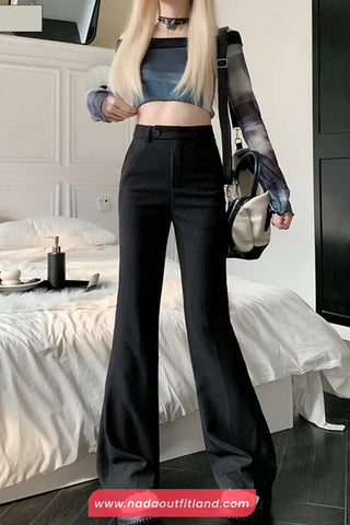 High Waist Slim Flare Office Long Pants