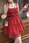 Sweet Lace Spaghetti Strap Red Dot Pattern Dress