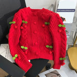 3D Cherry Pattern Knitted Cardigan Sweater