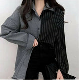 Long Sleeve Striped Combination Blouse Shirt