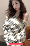 Long Sleeve Slash Neck Striped Casual Shirt