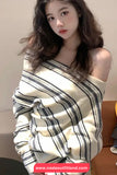 Long Sleeve Slash Neck Striped Casual Shirt