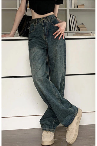 High Waist Loose Retro Basic Jeans Pants