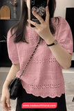Short Sleeve O-Neck Hollow Out Crochet Shirts