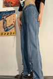 Vintage Cute Bow Split Leg Long Jeans Pants