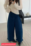Loose Elastic Waist Ruffled Corduroy Pants