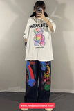 Elastic Waist Cartoon Crayon Printed Long Pants