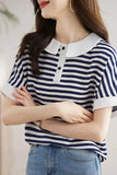 Retro Doll Collar Short Sleeve Striped Shirt