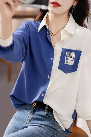 Think Outside The Box Pocket Printed Casual Blouse Shirt