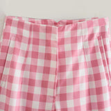 High Waist Sweet Pink Plaid Slim Long Pants