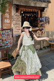 High Waist Lace Patchwork Tie Dye Irregular Long Skirts
