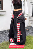 Loose Wide Leg Hip Hop Plaid Patchwork Black Jeans Pants