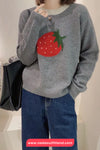 Long Sleeve Strawberry Printed Cute O-Neck Sweater