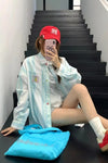 Long Sleeve Bear Pocket Embroidery Striped Blouse Shirts