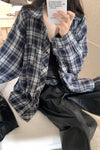 Long Sleeve Loose Retro Plaid Blouse Shirt