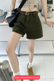 High Waist Green Denim Casual Shorts