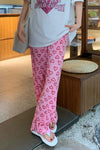 Cute Heart Pattern Casual Pink Pants