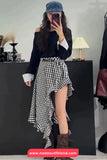High Waist Sexy Irregular Long Plaid Skirts