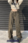 High Waist Leopard Pattern Loose Jeans Pants