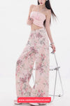 High Waist Floral Pattern Pink Pants