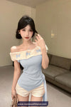 Slash Neck Off Shoulder Butterfly Design Irregular Shirt