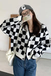 Long Sleeve Vintage Checkered Cardigan Sweater