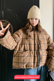 Long Sleeve Turn Down Collar Retro Plaid Thick Jacket