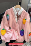 Cute Chunky Fruits Pattern V-Neck Cardigan Sweater