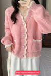 Long Sleeve Heart Button Ruffle Cardigan Sweater