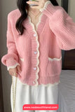 Long Sleeve Heart Button Ruffle Cardigan Sweater