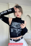 Long Sleeve Off Shoulder Printed Turtleneck Shirts