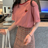 Cute Strawberry Embroidered Shirt