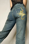 High Waist Vintage Butterfly Embroidered Pattern Jeans Pants