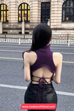 Sexy Turtleneck Backless Hollow Out Crop Tops