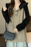Loose Long Sleeve Two Colors Combination Hoodie