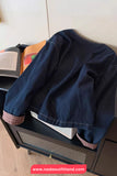 Long Sleeve Retro Plaid Patchwork Denim Coat Jacket