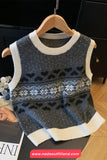 Sleeveless Vintage Heart Pattern Vest Sweater